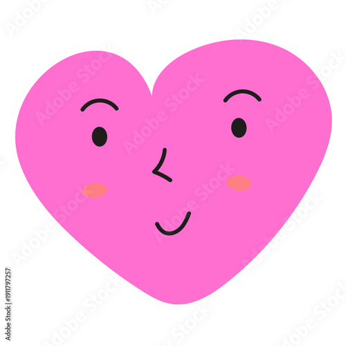 Cute pink heart character with a happy smiling face. Kawaii style vector illustration isolated. Perfect for love concepts