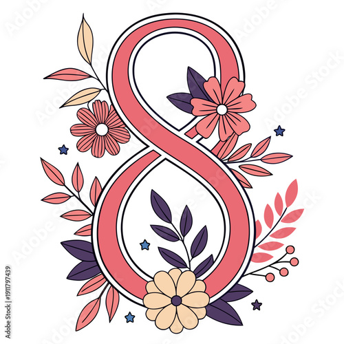 International women s day number eight with floral decoration