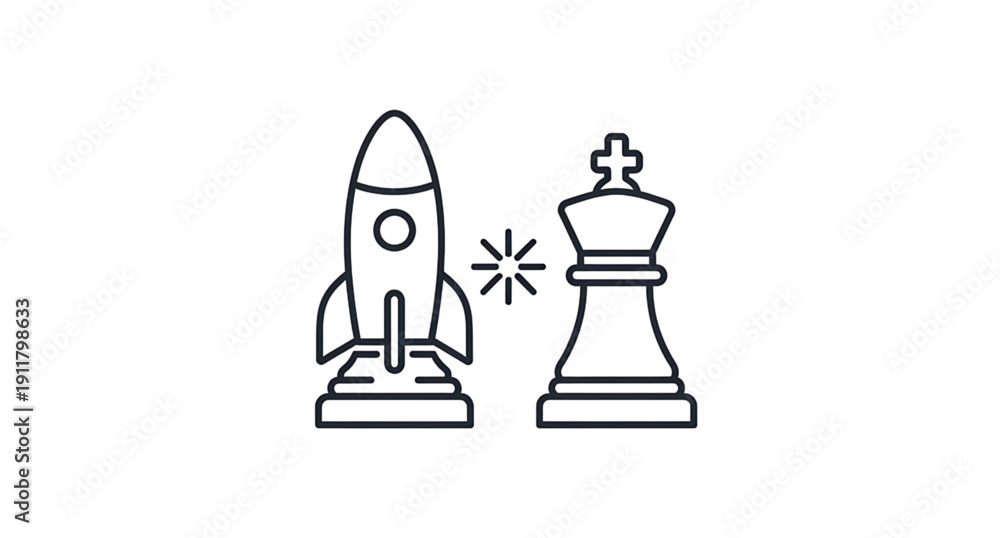 Fototapeta premium Startup launch and business strategy icon. Professional line art