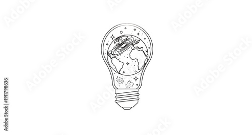 Global idea line icon. Innovation and world vision outline symbol