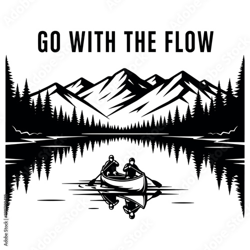 Canoeing in tranquil mountain lake with inspiring quote