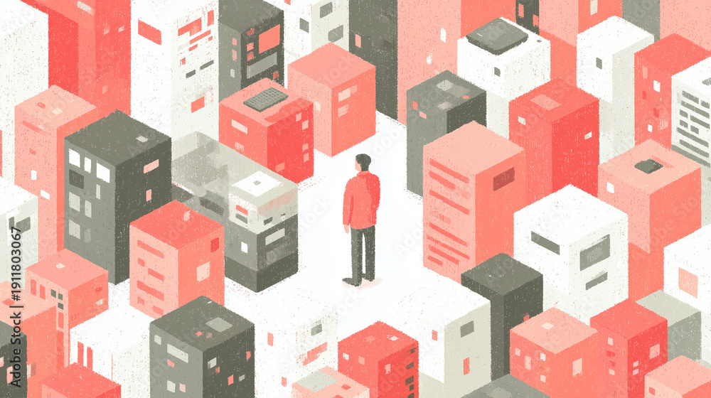 Fototapeta premium Man Surrounded By Data Blocks In Digital Information World
