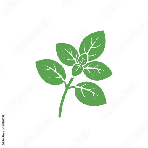 Basil Sprig Icon Solid Green Vector Illustration for Cooking Herbs Design