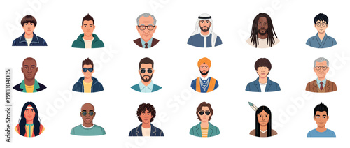 Diverse cartoon portraits: multi-ethnic group of people