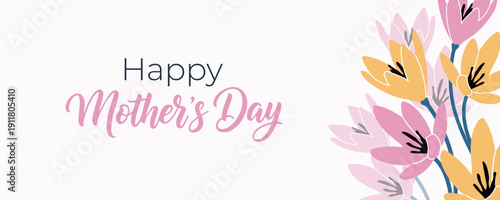 Happy Mothers Day Greeting Card with Yellow and Pink Crocus Flowers