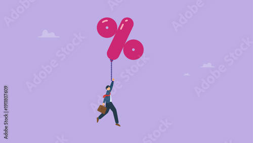 Rising interest rates stock concept. Inflation increases the price of consumer goods. Company struggles with inflated interest rate balloon, interest rate, tax or VAT increase, loan and mortgage rate.