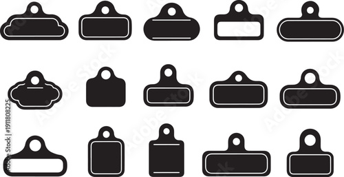 Collection of various blank black and white name tags