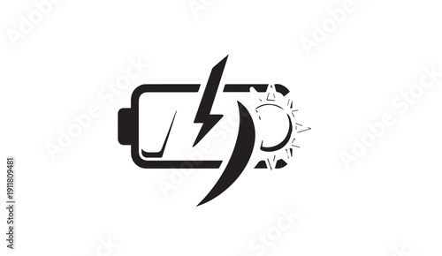 Battery Charging Symbol with Lightning Bolt and Sun Gear Icon Vector