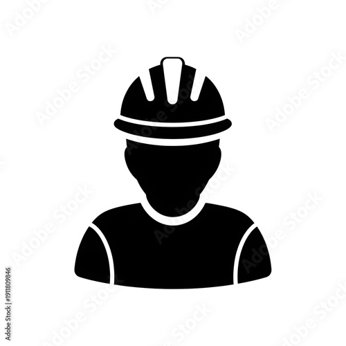 Silhouette of a worker wearing a safety helmet, minimalistic vector illustration