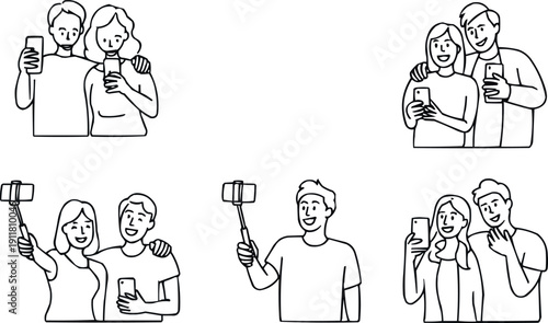 PrintGroup Selfie Outline Icon Set – Friends, Phones, and Social PosesGroup Selfie Outline Icon Set Friends, Phones, and Social Poses