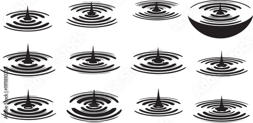 Black and white water ripple illustrations in a series