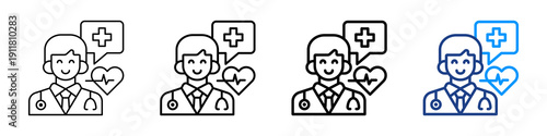 Doctor Support Icon Different Style Outline Collection Set.