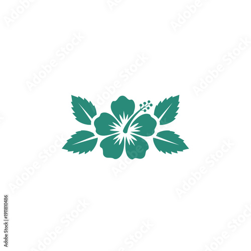 Hibiscus Plant Minimal One Flower Two Leaves Tropical Vector