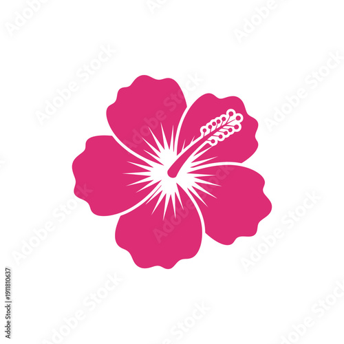 Hibiscus Flower Front View Fuchsia Flat Vector Illustration, Tropical Floral Design