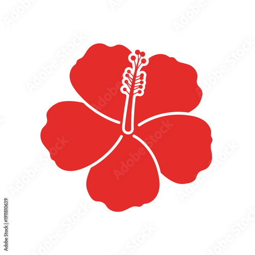 Hibiscus Flower Front View Red Flat Vector Illustration, Bold Tropical Floral Art