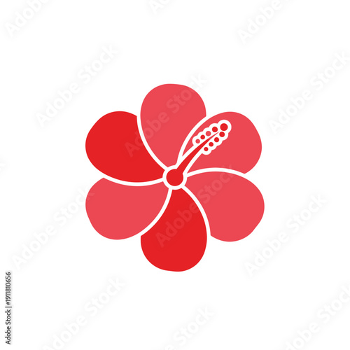 Hibiscus Flower with Minimal Dot Center, Flat Tropical Floral Vector Illustration
