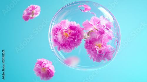 A delicate balloon filled with vibrant flowers, creating a whimsical and enchanting scene.