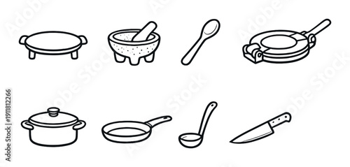 Minimalist kitchen utensils icons on gray background