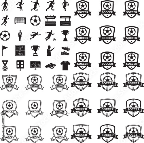 Soccer Icons and Club Badge Emblem Silhouette Mega Set