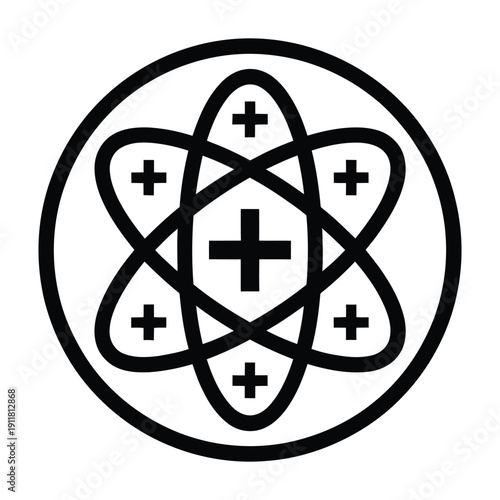 Medical Atom Cross Symbol Healthcare Science Icon Flat Vector Illustration
