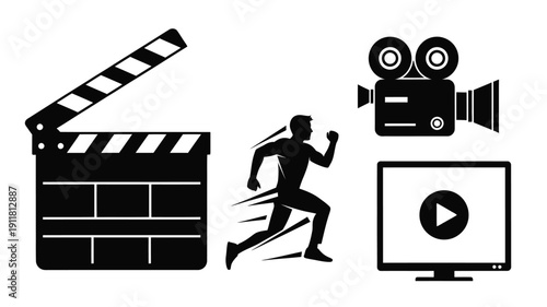 Film production icons featuring a running man silhouette