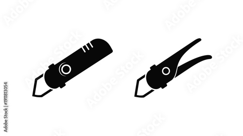 Two views of hair cutting scissors a distinctive silhouette