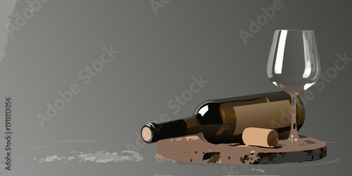 A fallen wine bottle and glass on a rustic wooden surface