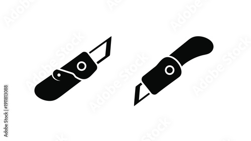 Two pocket knives displayed in a simple black silhouette