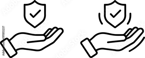 Hands holding shield icons representing protection and security