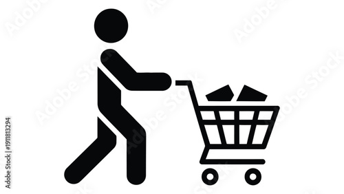 Shopping Cart Icon With Customer Silhouette Retail Purchase Symbol Flat Vector Illustration