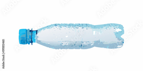A transparent plastic water bottle with a blue cap isolated on white