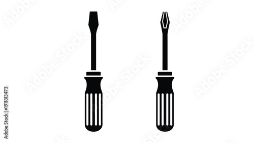 Two screwdrivers a flathead and a phillips in black silhouette