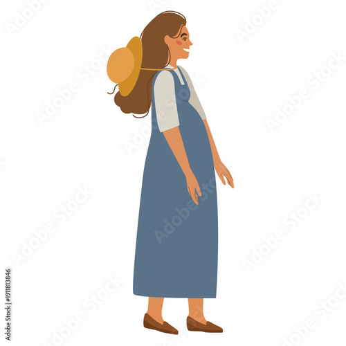 Pregnant young woman in a summer sundress. Beautiful expectant mother. Vector illustration.