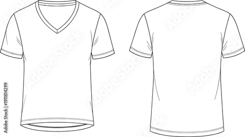 Front and back v neck t shirt template outline vector mockup apparel clothing design illustrationFront and back v neck t shirt template outline vector mockup apparel clothing design illustration