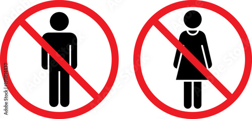 Prohibited male and female symbols on white background