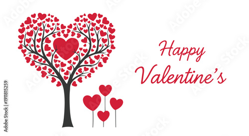 Valentines day heart tree graphic with happy valentines text