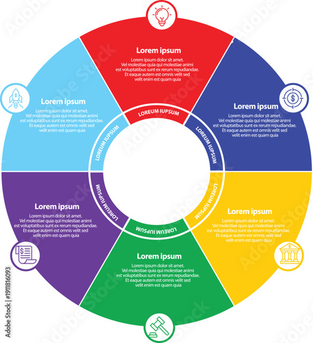 Collection of vector circle chart infographic templates for presentations, advertising, layouts, annual reports. 7 options, steps, parts	