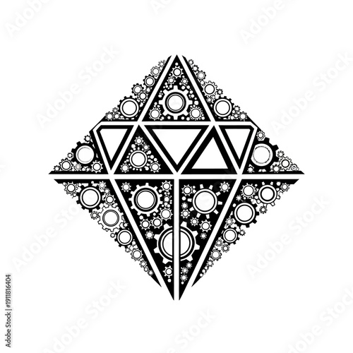 Abstract Diamond Shape Formed by Interlocking Gears and Triangles, Industrial Geometric Design