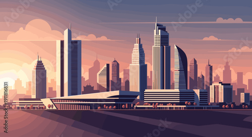 Modern Cityscape with Skyscrapers and Urban Landscape.