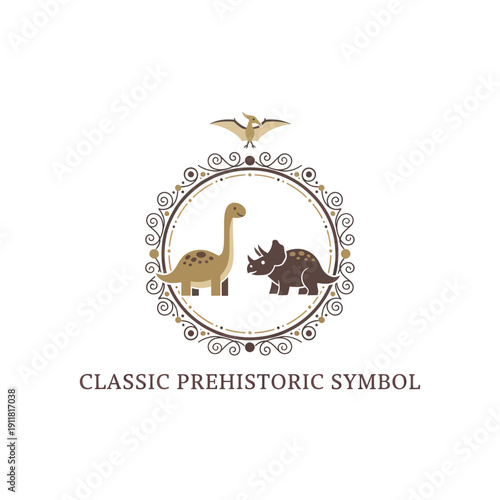 Vintage Dinosaur Emblem with Ornate Circular Frame