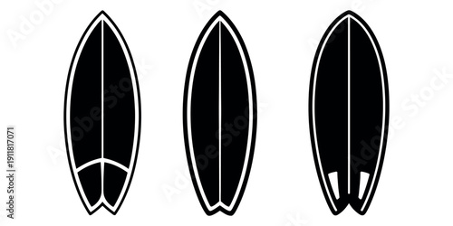 Surfboard Outlines Vector Set Black and White Fins Waves Ocean Sports