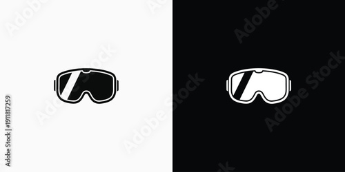 Illustration of black and white goggles on contrasting backgrounds showcasing sleek design and protection for various activities