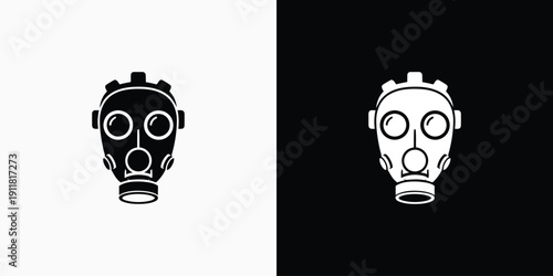 Gas mask illustration on contrasting backgrounds showcasing protection and safety measures