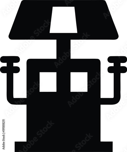 solar powered charging kiosk silhouette line art vector illustration on transparent background