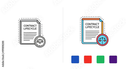 Contract lifecycle management icon, legal document