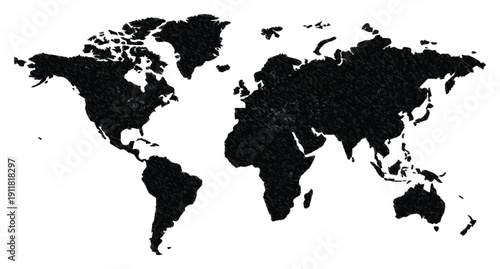 Textured world map silhouette ideal for global connections and travel themed designs