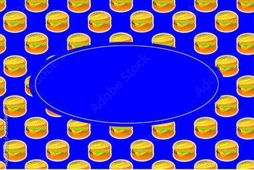 Burger pattern frame background. Seamless burger frame background. Hamburger pattern frame. Fast food burger frame design.