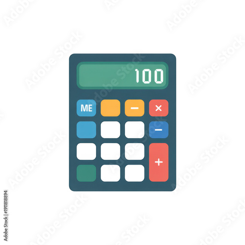 A colorful digital calculator illustration showing the number on its display screen. isolated on transparent background