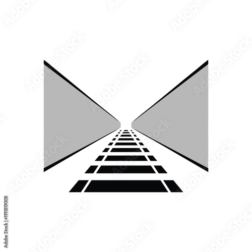 Railway tracks converging in the distance viewed from the front in a graphic illustration