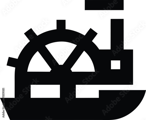 paddle steamer silhouette line art vector illustration on transparent background